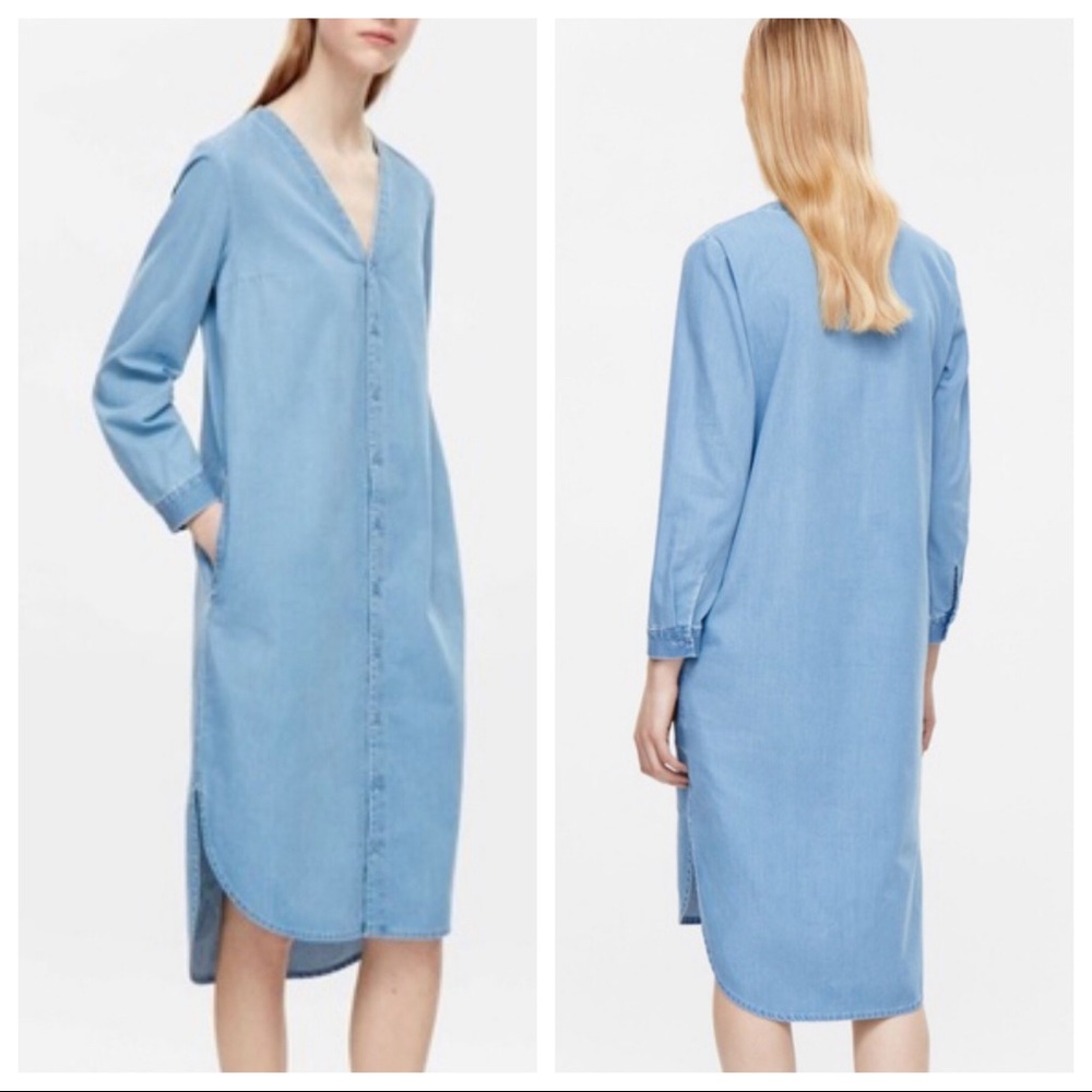Cos Long Sleeve Button Down Chambray Shirt Dress - image 1